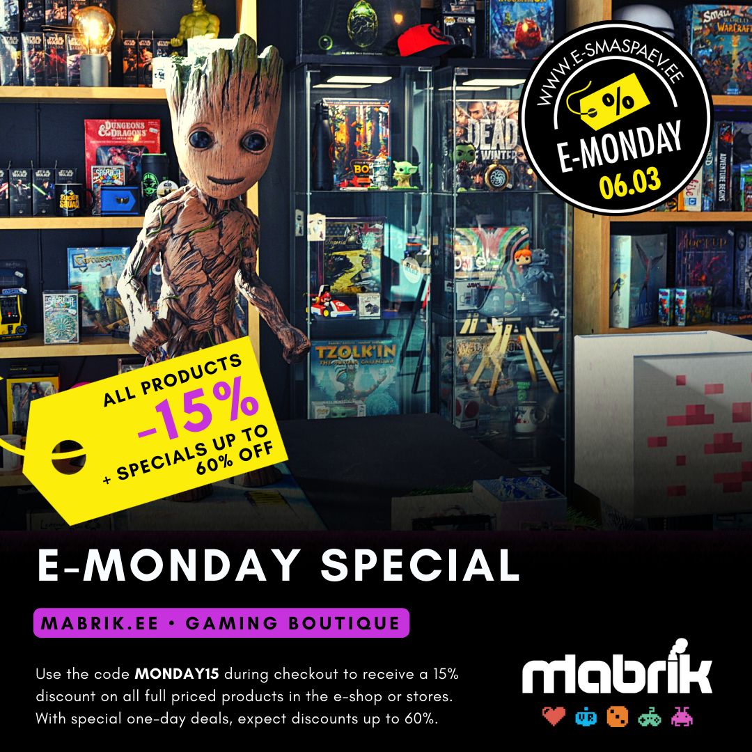 The best of Mondays is upon us! ❤️
ALL products will be 💣 15% off with the use of the discount code MONDAY15 only on 06.03.
You can check out our 🙃 ever awesome selection on https://mabrik.ee and expect other sweet deals to pop up with discounts up to 60%, so keep an eye out on your favorites or even use the wishlist on our website!
❗ Please note that the code is valid only with full-priced products and you can use it during 🛒 checkout in the e-shop or MABRIK retail location - use the phrase "Valar Morghulis" to redeem the in-store discount.
For more information, you can check the official 📣 event for all the wacky deals: https://mabrik.ee/sundmus/e-monday/ 😉
#mabrikstudios Näita vähem