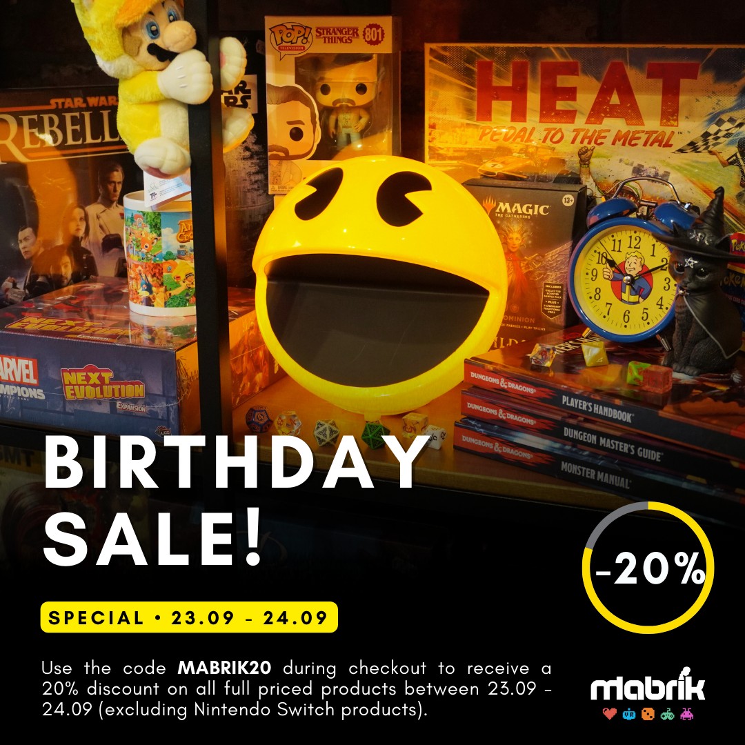 Birthday Sale! 🥳
Celebrating the 🎈 6th birthday of MABRIK with one last surprise, all products will be 🎂 20% off with the use of the discount code MABRIK20 between 23.09 - 24.09. The offer is valid in the e-shop and in our retail locations in 👾 Telliskivi and 🎲 Tuukri - you can wish us a happy birthday to redeem the in-store discount!
The boring part... The code will work on full priced products 🛒 listed on https://mabrik.ee and the only category products to be excluded from the discount are Nintendo Switch items.
#mabrikstudios #mabrik6 #sale